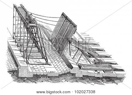 Old engraved illustration of Weirs swing. Industrial encyclopedia E.-O. Lami - 1875.
