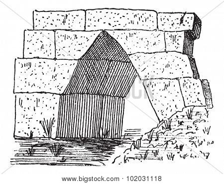 Old engraved illustration of the gate at Thoricus in Attica, Greece. Dictionary of words and things - Larive and Fleury - 1895