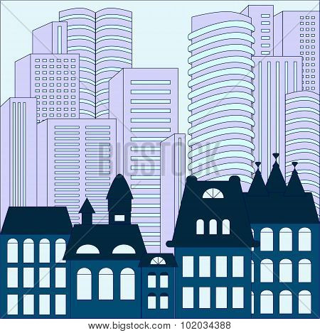 City. Modern And Old Building Background. Stock Vector