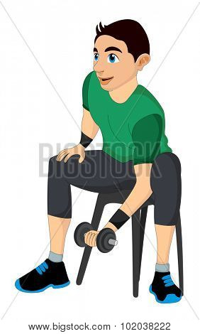 Exercising, man lifting dumbells, vector illustration