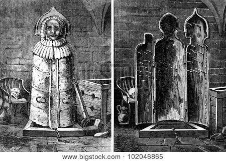 Nuremberg. The Iron Maiden of Nuremberg, vintage engraved illustration. Journal des Voyage, Travel Journal, (1880-81).