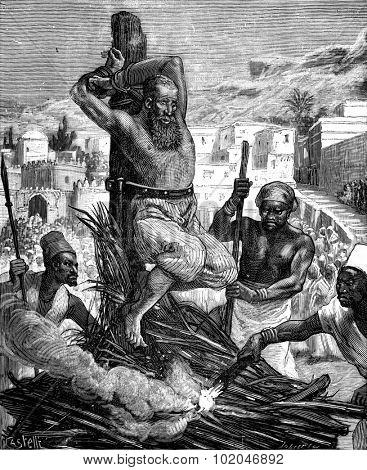 Geographic News. Doctor Lens, Execution of a Jew killed a Muslim, vintage engraved illustration. Journal des Voyage, Travel Journal, (1880-81).