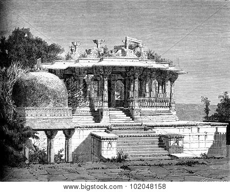 Cenotaph in ruins, Udaipur, vintage engraved illustration. Le Tour du Monde, Travel Journal, (1872).