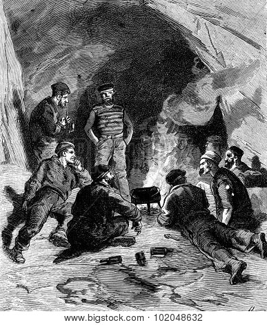 The ship of prey. At any bandit you need a hideout, vintage engraved illustration. Journal des Voyage, Travel Journal, (1879-80).
