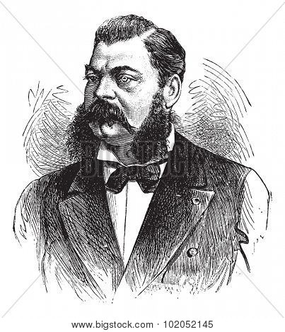 E. Pertuiset, Lion hunter, vintage engraved illustration. Journal des Voyages, Travel Journal, (1879-80).