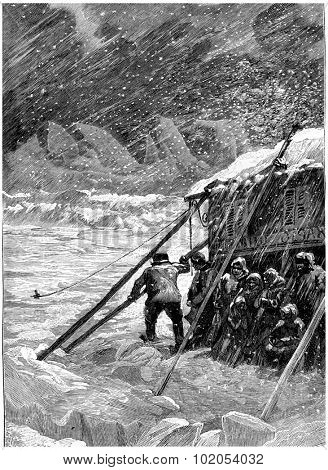 Endless hours go well, vintage engraved illustration. Jules Verne Cesar Cascabel, 1890.