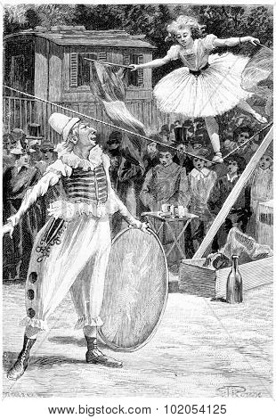 Clou-de-Girofle and Napoleona, vintage engraved illustration. Jules Verne Cesar Cascabel, 1890.