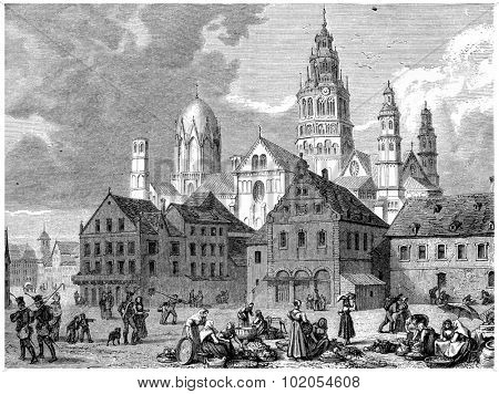 View of Mainz, vintage engraved illustration. Earth before man 1886.