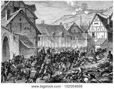 Battle of Laon, vintage engraved illustration. History of France 1885.