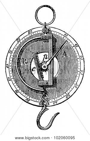 Peson and Roman dial, vintage engraved illustration. Industrial encyclopedia E.-O. Lami - 1875.