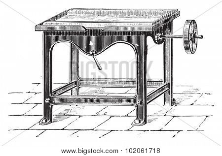 Straightening machine and pat chocolate bars, vintage engraved illustration. Industrial encyclopedia E.-O. Lami - 1875. 