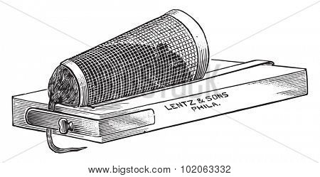 Apparatus for holding a mouse or rat for inoculation, vintage engraved illustration. 