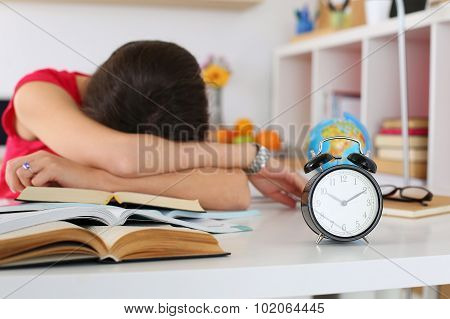 Tired Female Student At Workplace