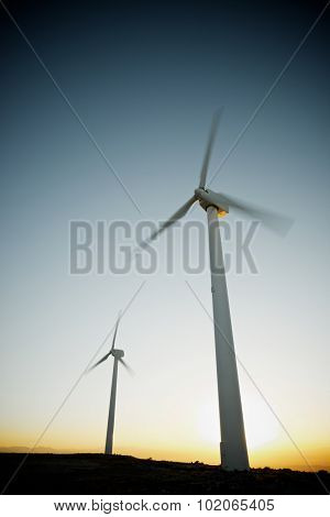 Windmills for electric power production, La Muela, Zaragoza Province, Aragon, Spain.