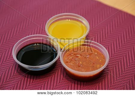 several sauce red- black- yellow