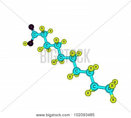 Decanoic - capric acid - is a saturated fatty acid. 3d illustration