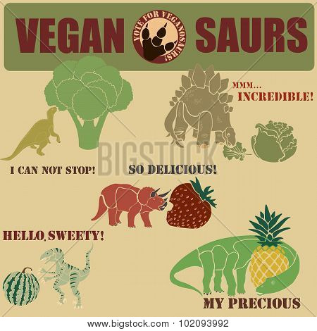dinosaurs with vegetables vector set