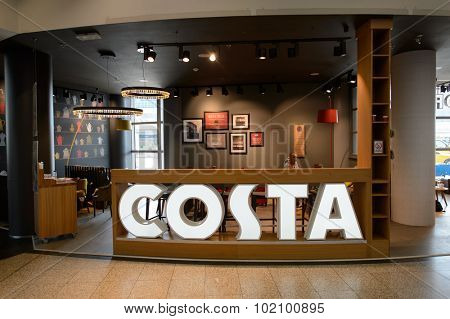 PRAGUE, CZECH REPUBLIC - AUGUST 04, 2015: Costa Coffee cafe interior. Costa Coffee is a British multinational coffeehouse company headquartered in Dunstable, England