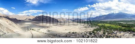 Panoramic view of Indus Valley from Thikse Gompa in Ladak, India.