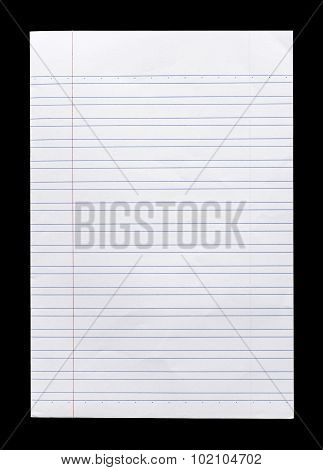 White Lined Paper Isolated On Black Background