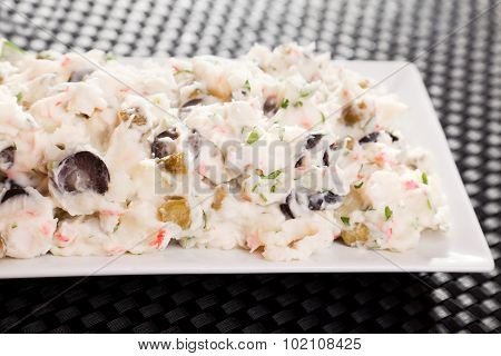 Potato Salad With Surimi And Black Olives