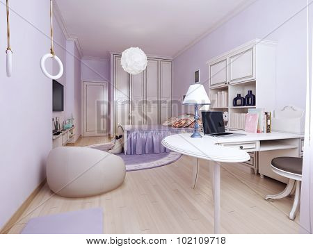 Art Nouveau Bedroom With Work Area