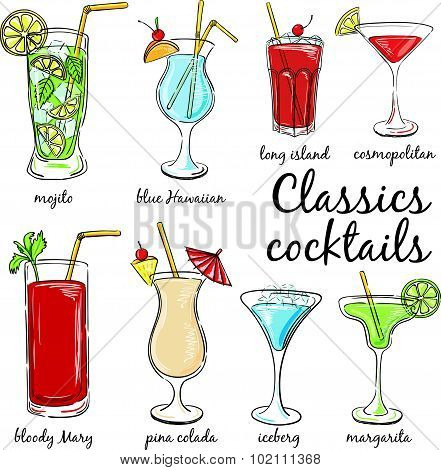 Classic Cocktails. Hand Drawn Illustration