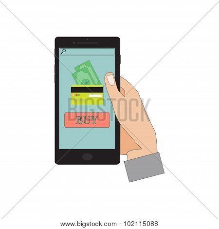 Mobile Shopping. Vector Flat Illustration.