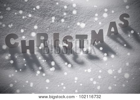 White Word Christmas On Snow, Snowflakes