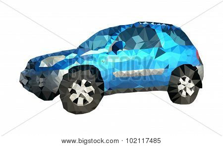 Low Polygonal Realistic Blue Suv (offroad) Car From Sideview