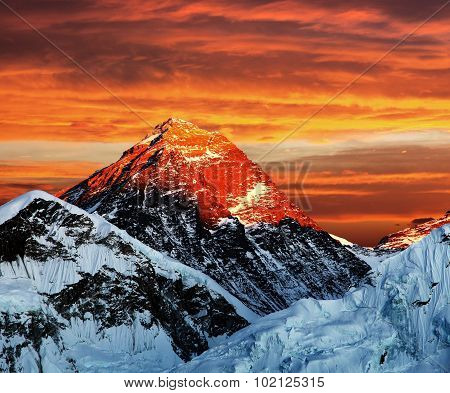 Evening Colored View Of Mount Everest From Kala Patthar