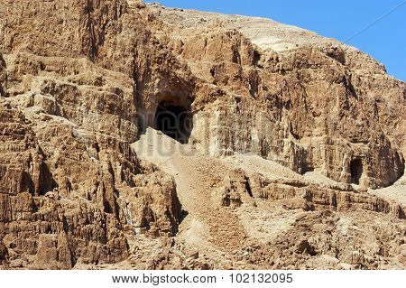 Big cave in Qumran near the Dead sea Israel.