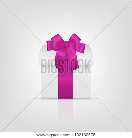 White square gift box with blue ribbon and bow