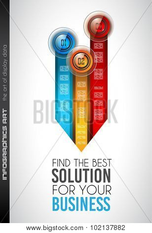 Clean Infographic Layout Template for data and information analysis with a number of solutions available. Ideal for product presentation, item ranking, ideas evaluation and so on.