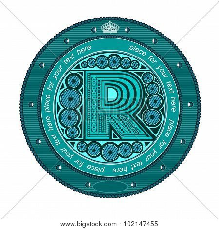 Circle element with capital letter R with pattern