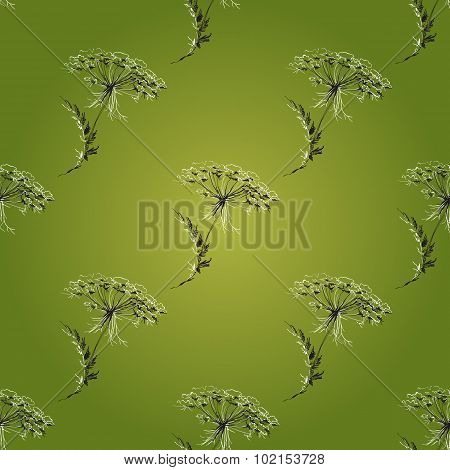 Green Seamless Vintage Pattern with Herbs, flowers and plants.