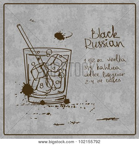 Hand Drawn Black Russian Cocktail