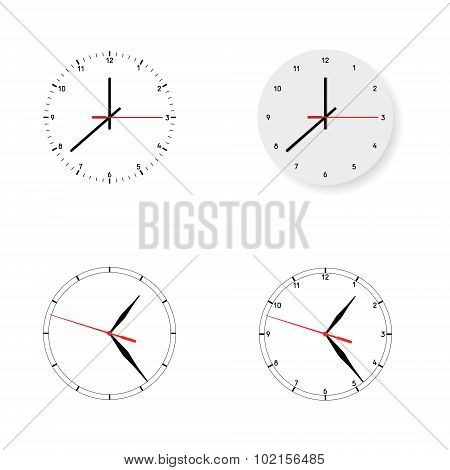 Set of 4 modern watches black round dials on white background