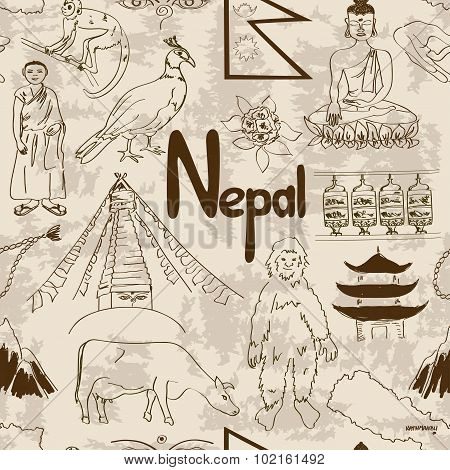 Sketch Nepal Seamless Pattern.