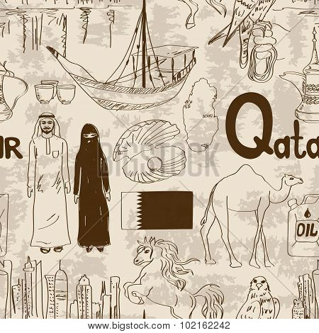 Sketch Qatar Seamless Pattern