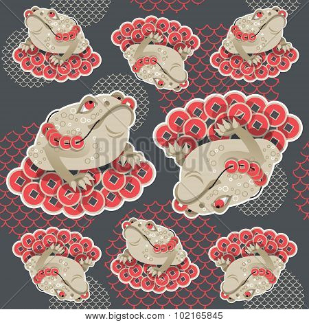 Feng Shui Talisman. Money Frog. Seamless Background Pattern.