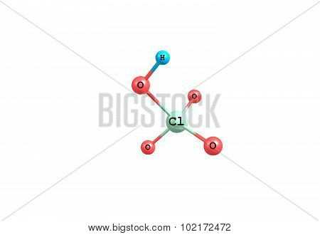 Perchloric acid is an inorganic compound with the formula HClO4. Usually found as an aqueous solution. 3d illustration
