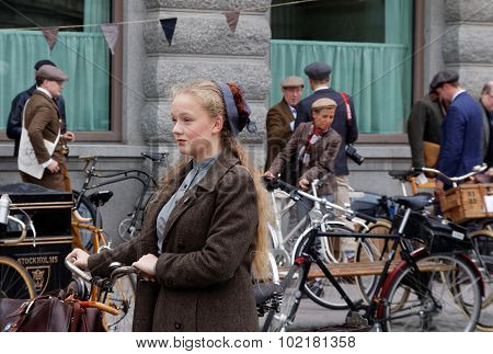 Young Girl Wearing Old Fashioned Tweed Clothes