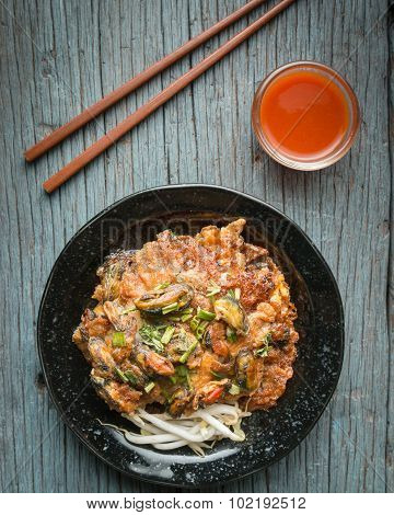 Thaifood Fried Asian Green Mussel Omelette Thaifood