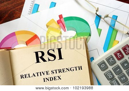 Word Relative Strength Index - RSI written on a book.