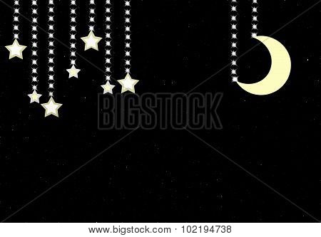 Beautiful night background with shining stars and moon.