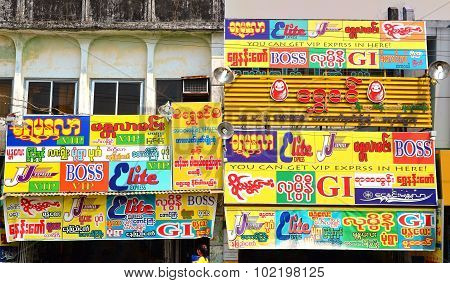 Full Of Adverts Wall In Yangon