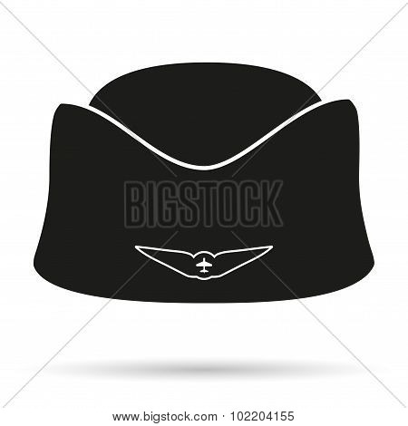 Silhouette symbol Classic Stewardess hat forage-cap of air hostess uniform.