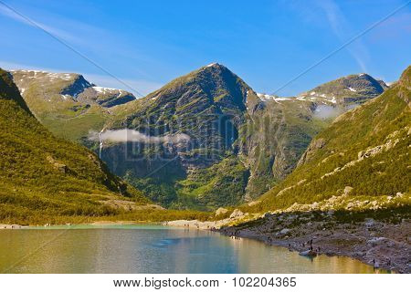 Lake near Briksdal glacier - Norway - nature and travel background