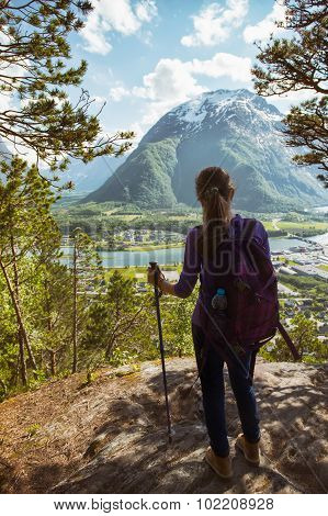 Tourist Girl And Romsdalsfjorden